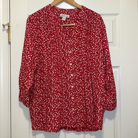 Coldwater Creek XL red and white 3/4 sleeve blouse. - Picture 1 of 5